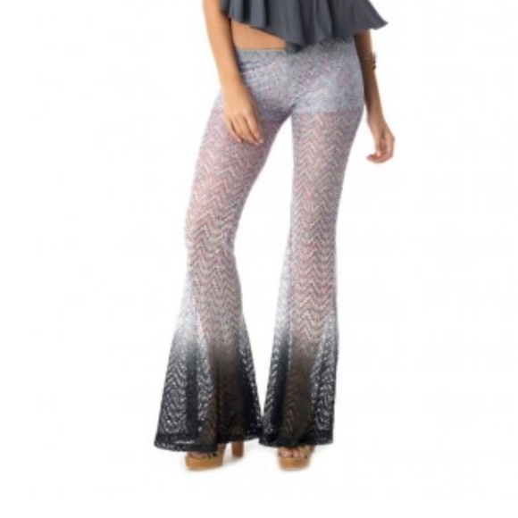 Sky Pants - Sky Ombre Crochet Lace Style Bell Bottom Pants XS